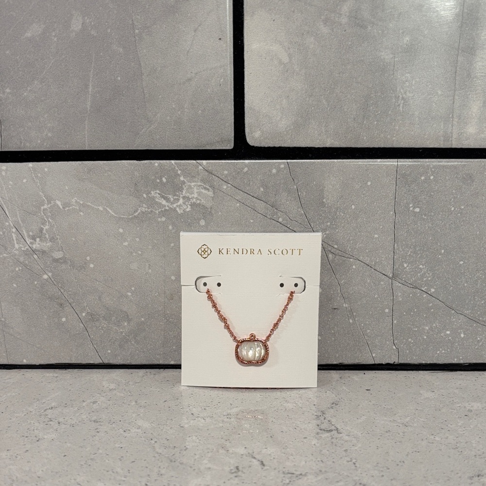 Kendra Scott Rose Gold Necklace with White/Opalescent Pendant
